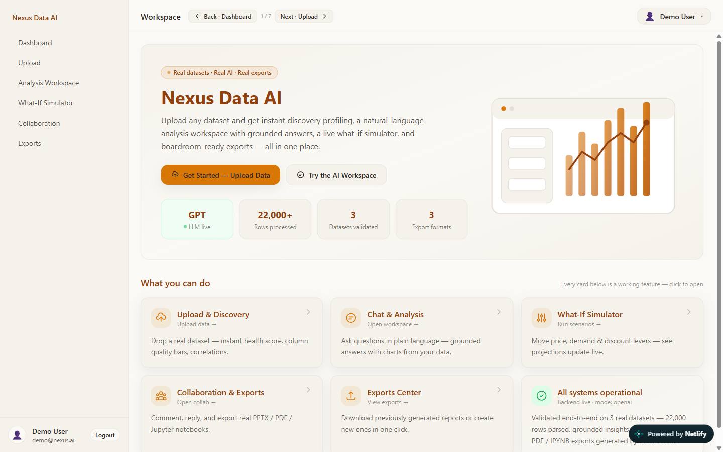 A screenshot from Nexus Data AI.